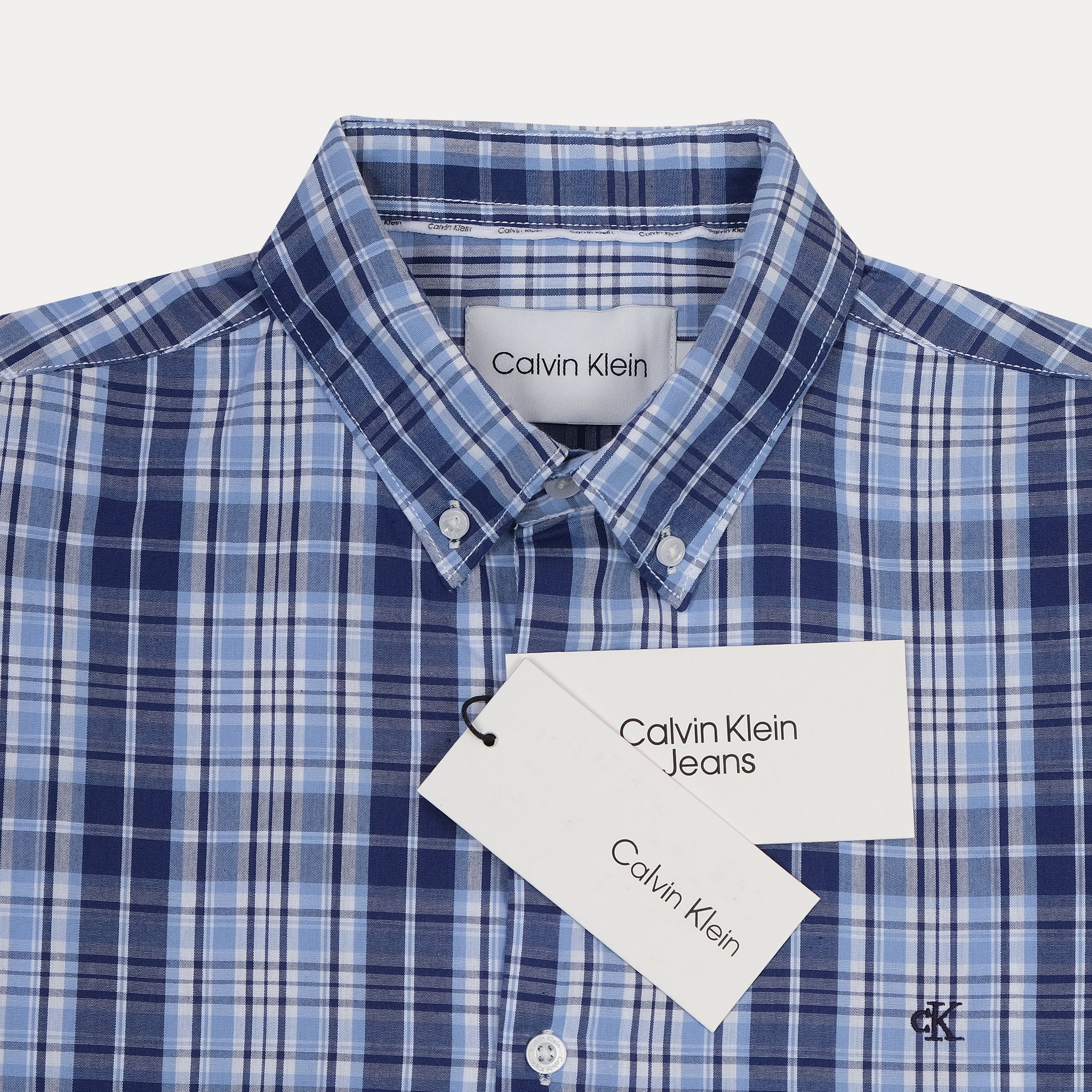 Calvin Klein Effortlessly Chic Plaid Button-Up Shirt in Oceanic Blue