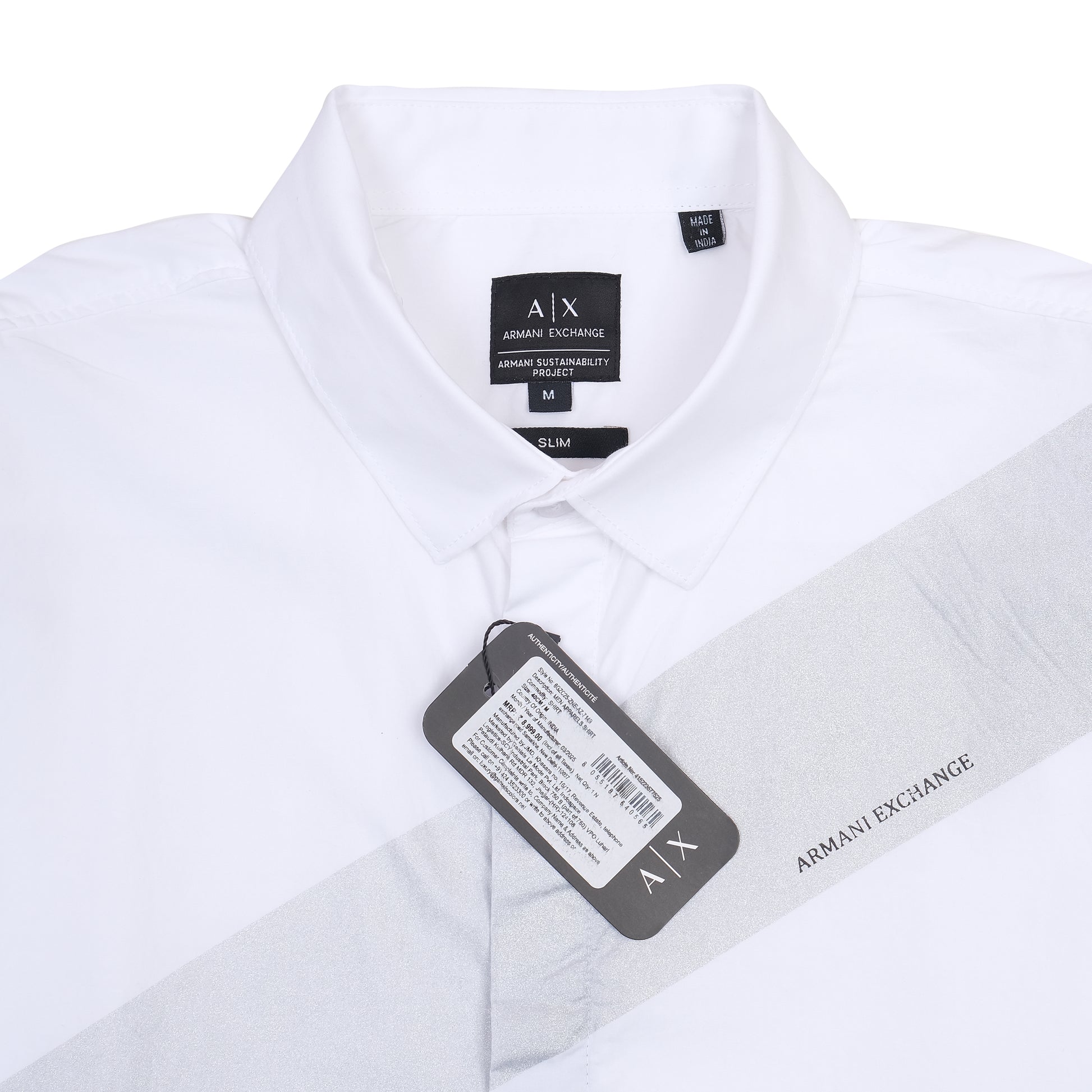 Armani Exchange Slim Fit White Shirt with Reflective Stripe