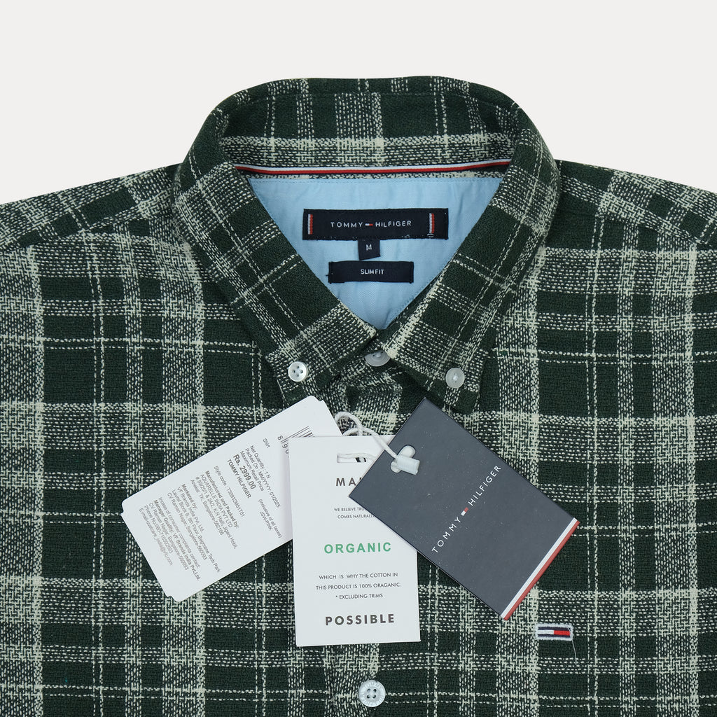 Tommy Hilfiger Organic Cotton Slim Fit Plaid Shirt in Forest Green