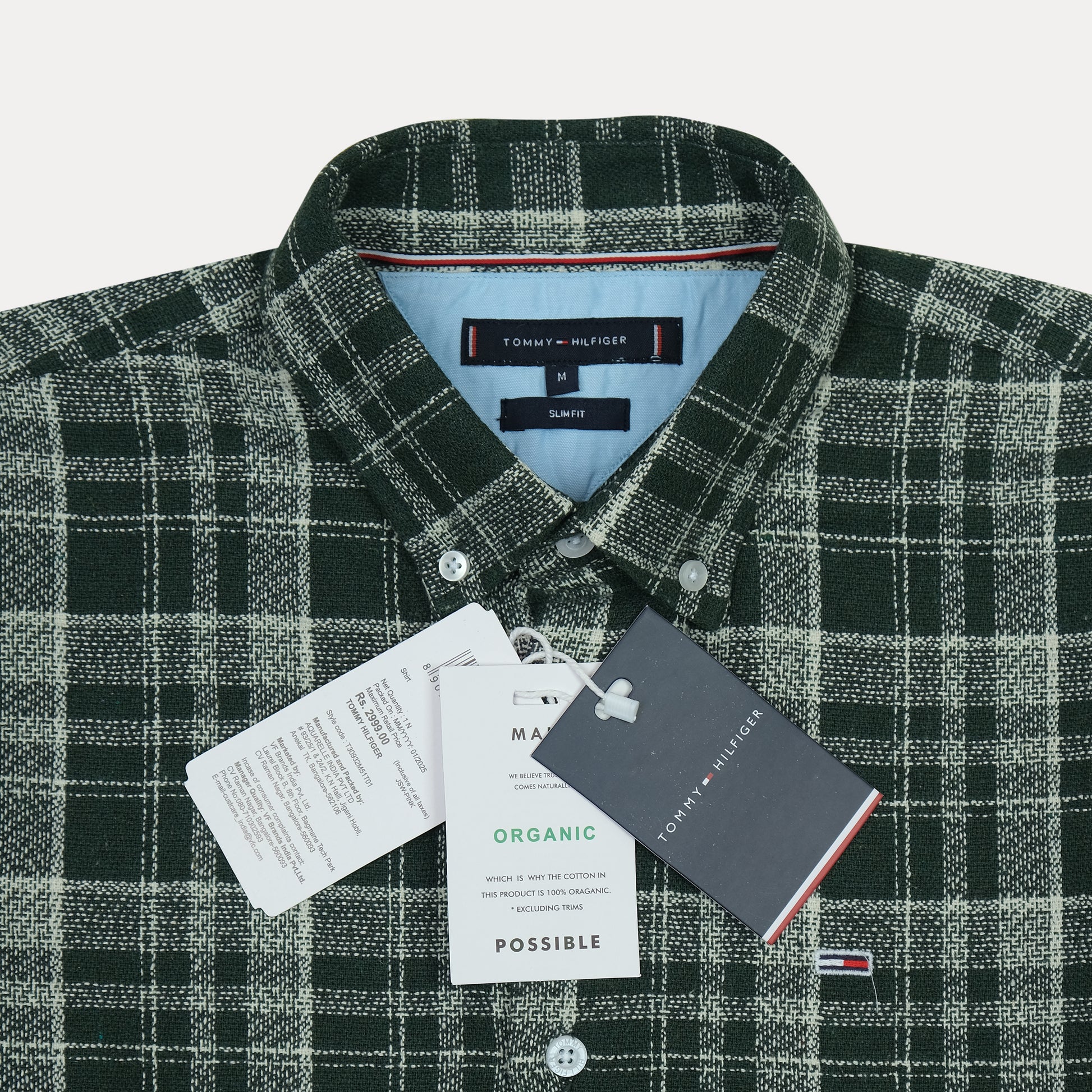 Tommy Hilfiger Organic Cotton Slim Fit Plaid Shirt in Forest Green