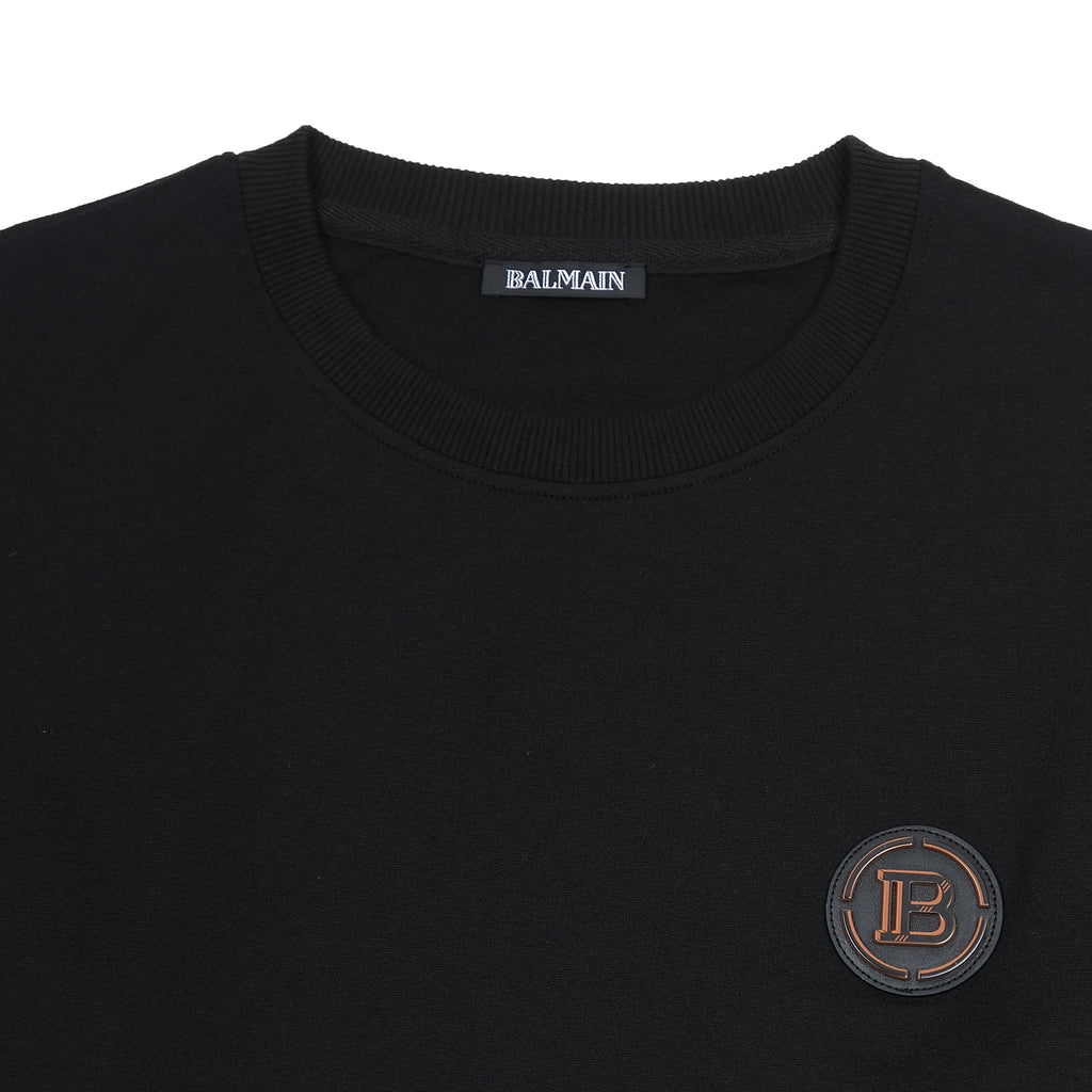 Balmain Luxe Black Emblem Crewneck Sweatshirt