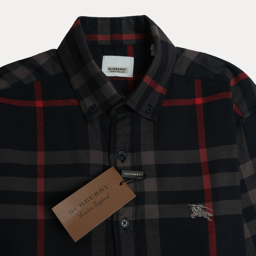 BURBERRY Ember Charcoal Tailored Fit Long Sleeve Flannel Shirt