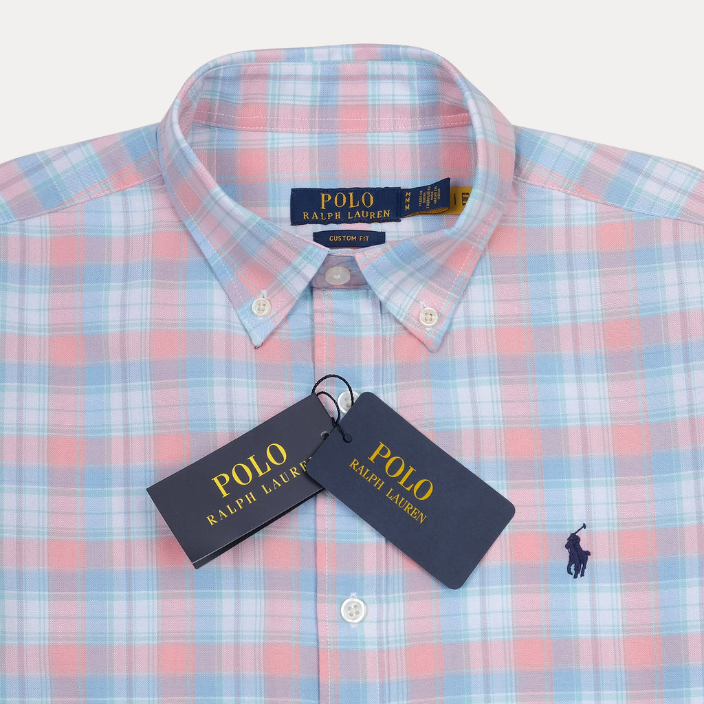 Polo Ralph Lauren Cotton Custom Fit Plaid Shirt in Serene Sunrise