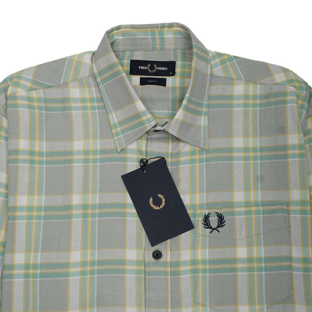 FRED PERRY Prismatic Sage Tailored Fit Long Sleeve Check Shirt