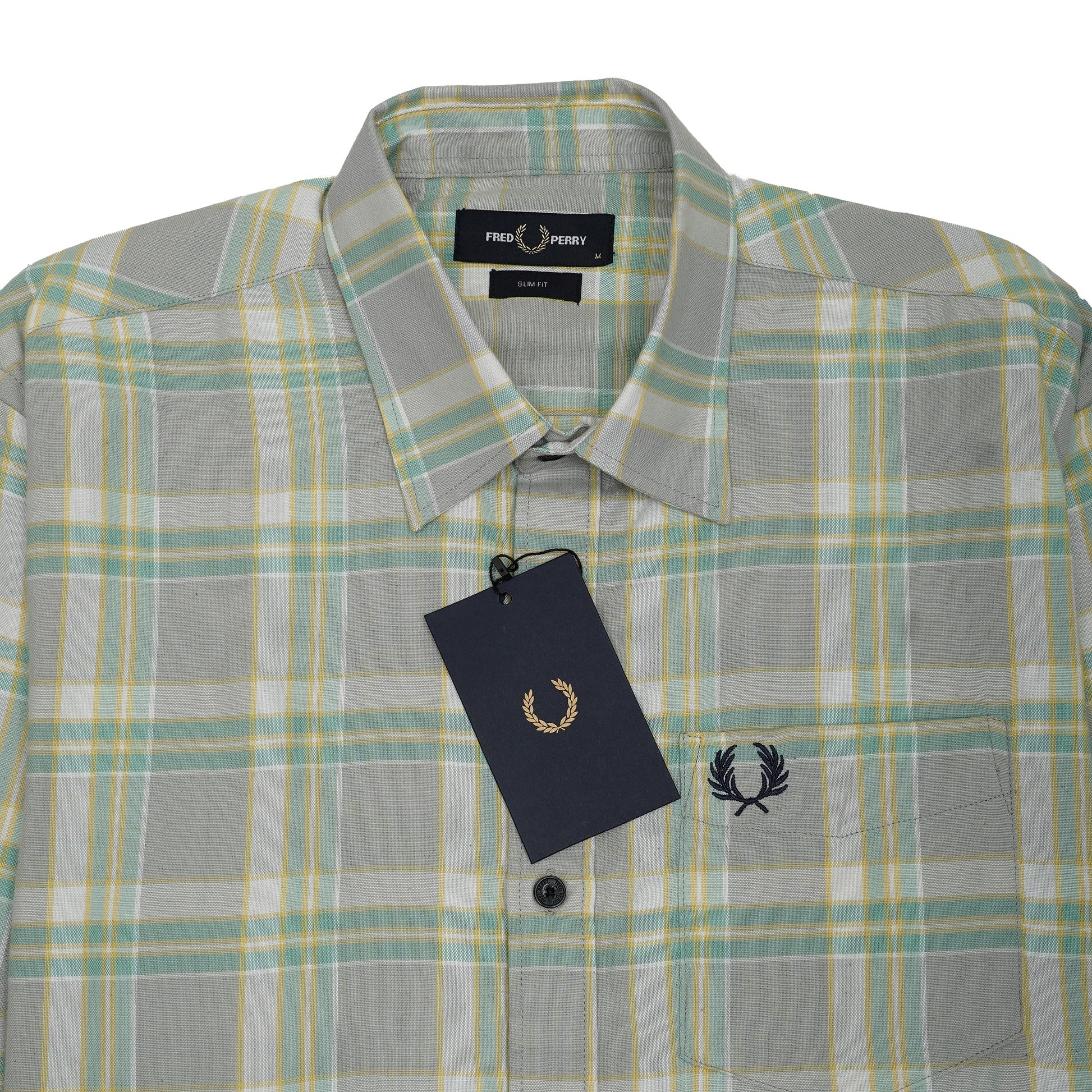 FRED PERRY Prismatic Sage Tailored Fit Long Sleeve Check Shirt