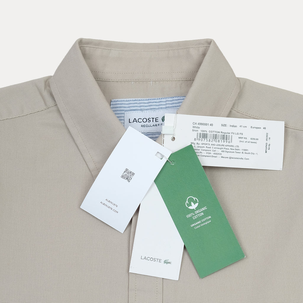 Lacoste Elegant Ecru Cotton Regular Fit Shirt