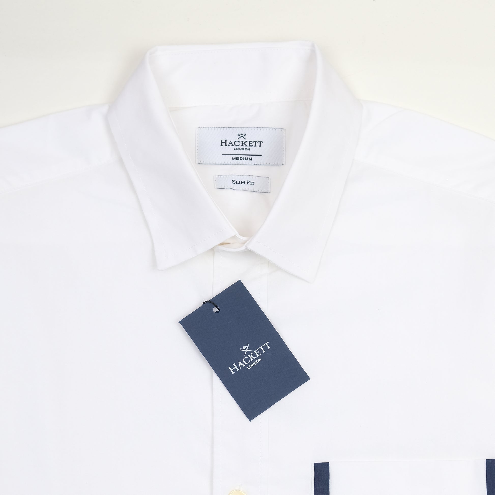 HACKETT Elegant Whisper White Slim Fit Shirt with Navy Pocket Detail