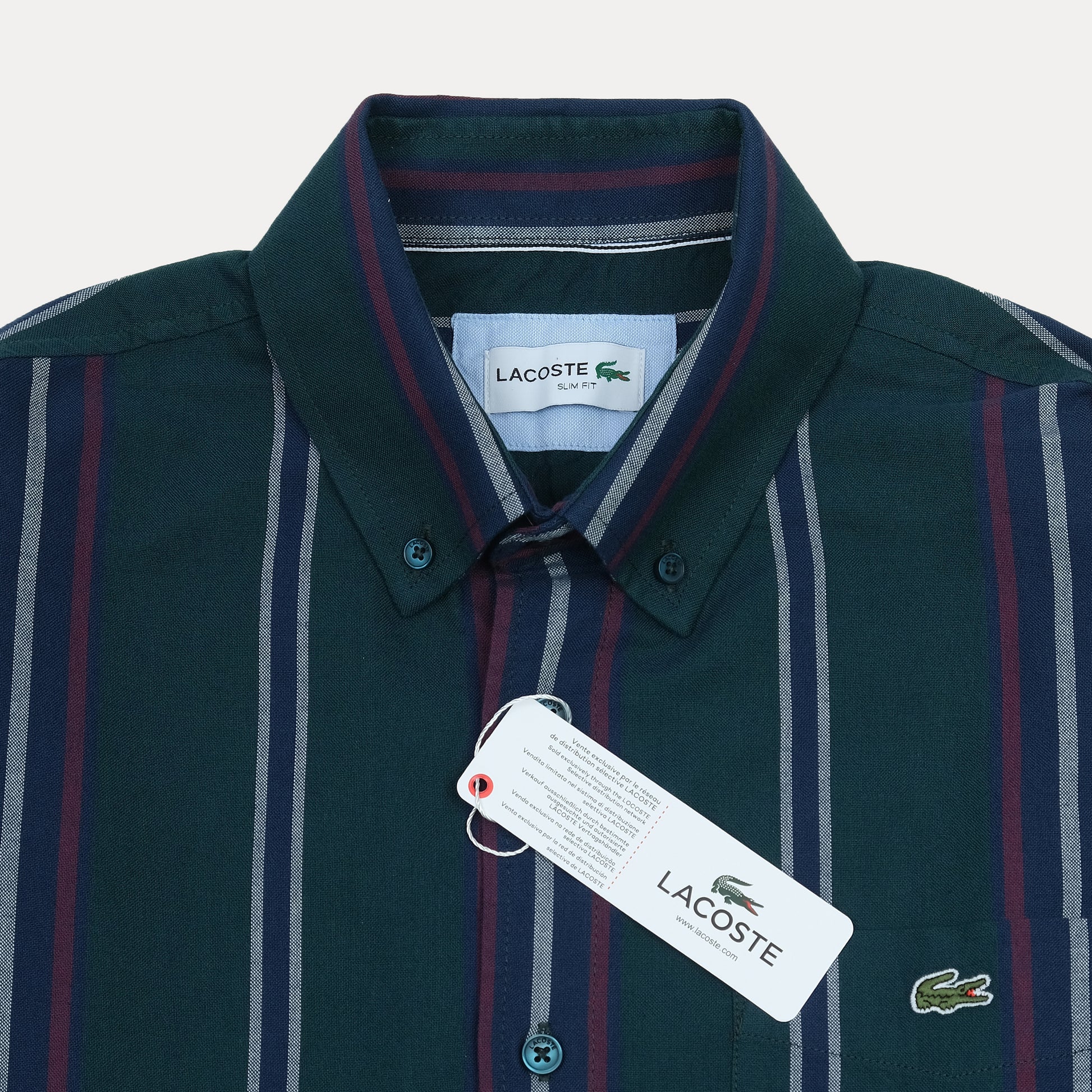 Lacoste Striped Elegance Shirt in Deep Teal with Vibrant Accents