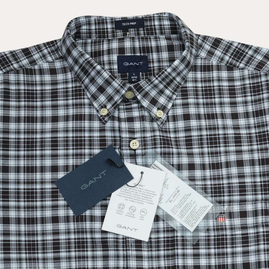 GANT Tech Prep Plaid Perfection Shirt in Charcoal Check