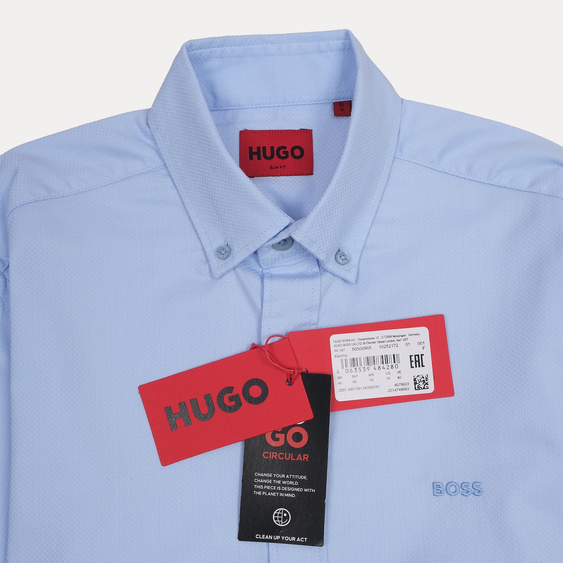 HUGO Serene Azure Tailored Fit Long Sleeve Button-Up Shirt