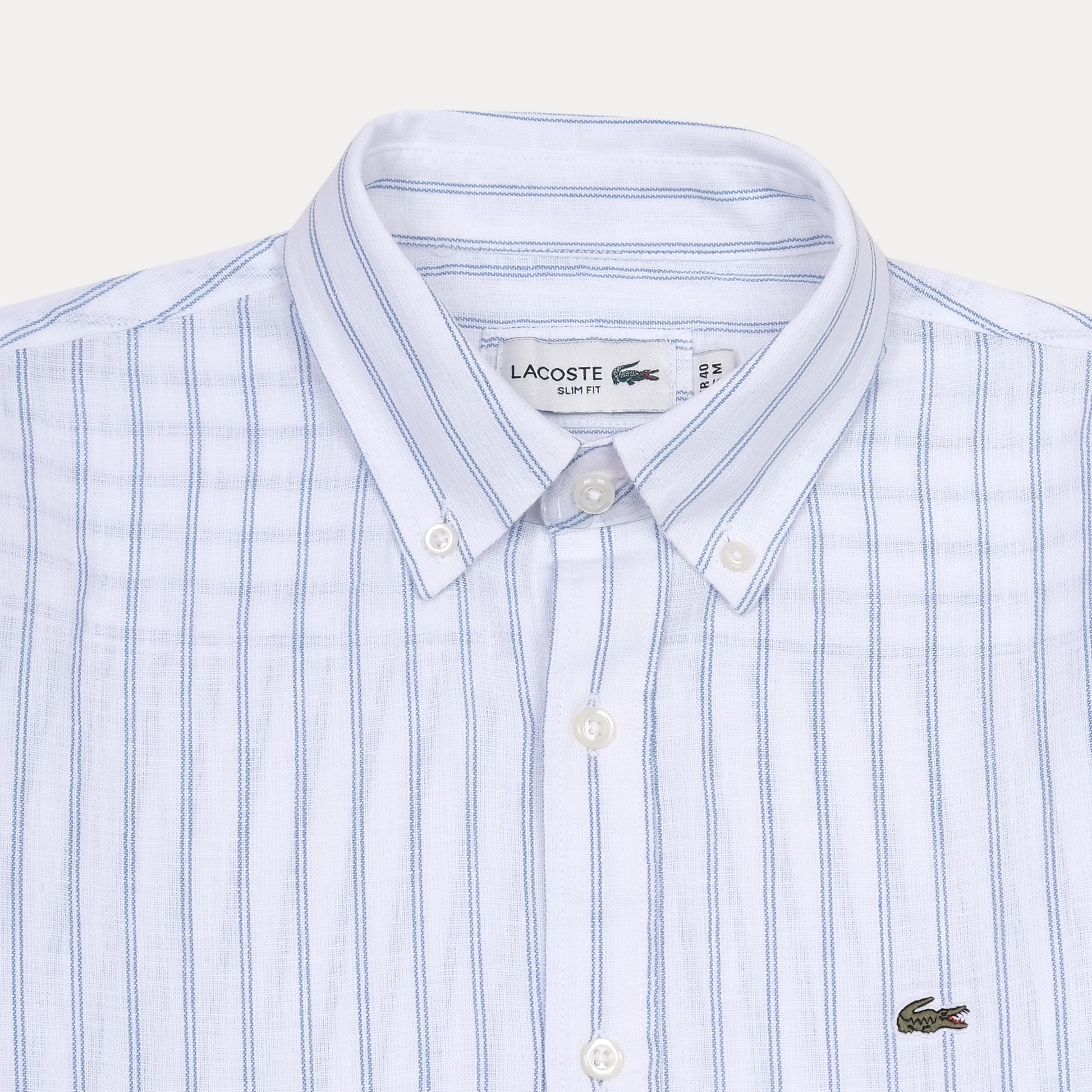 Lacoste Slim Fit Striped Elegance Shirt in Whispering Blue