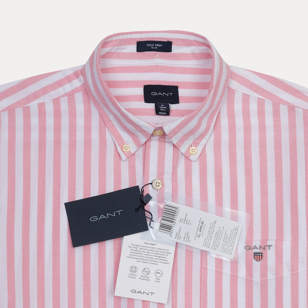 GANT Striped Elegance Tech Prep Shirt in Blushing Pink