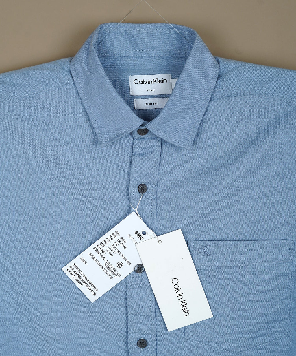 CALVIN KLEIN Nebulous Aqua Tailored Fit Long Sleeve Button-Up Shirt