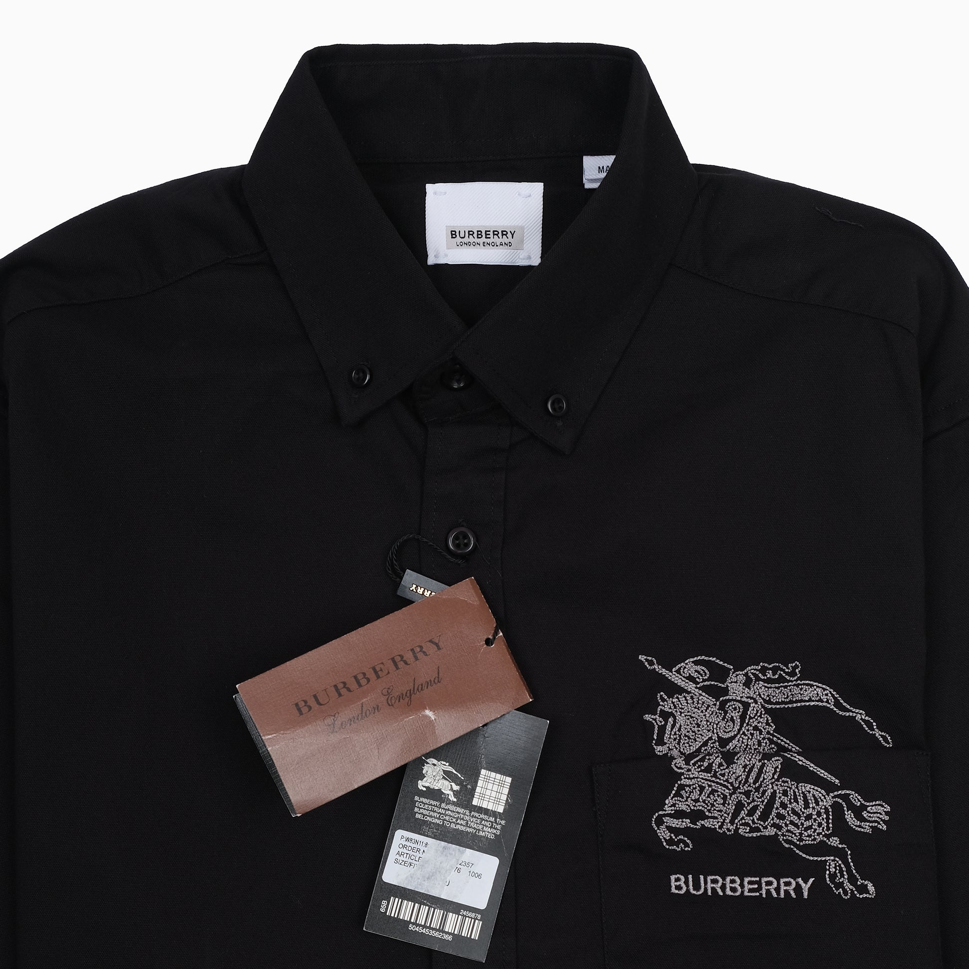 BURBERRY Black Embroidered Logo Button-Up Shirt