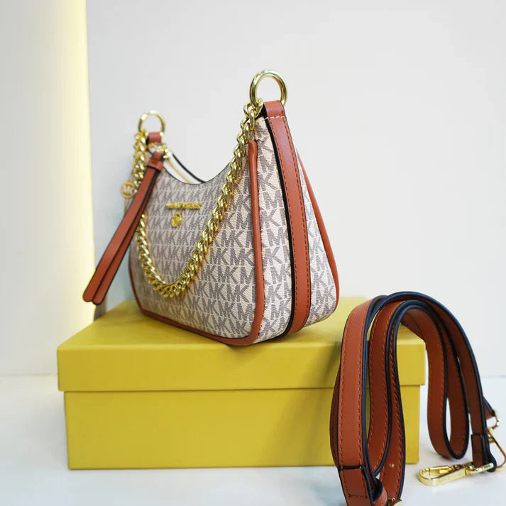 Michael Kors Signature Logo Hobo Bag with Chain Detail