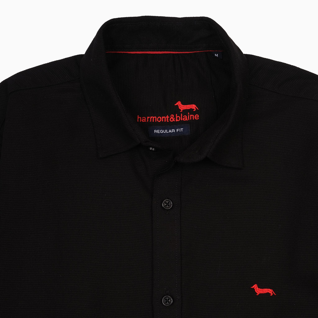 Harmont & Blaine Regular Fit Black Button-Up Shirt with Red Logo