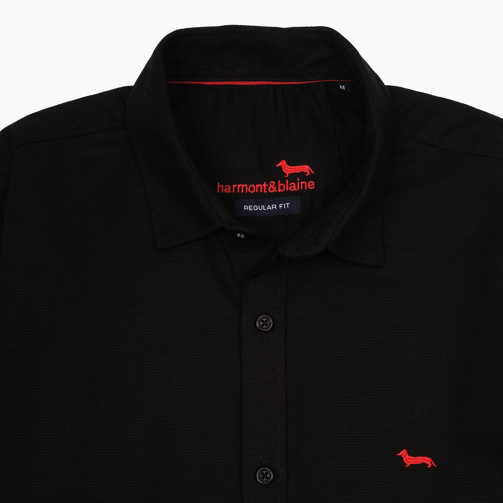 Harmont & Blaine Regular Fit Black Button-Up Shirt with Red Logo