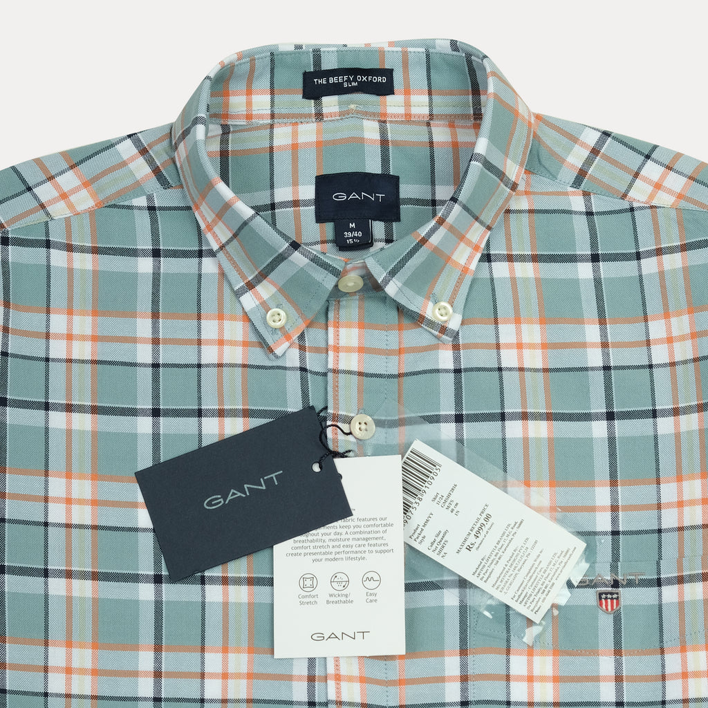 GANT The Beefy Oxford Shirt in Serene Teal Plaid
