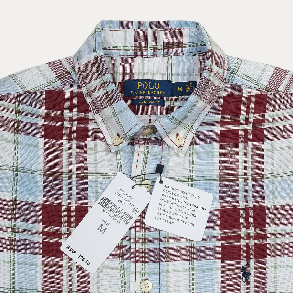 Polo Ralph Lauren Custom Fit Plaid Shirt in Serene Sky and Burgundy