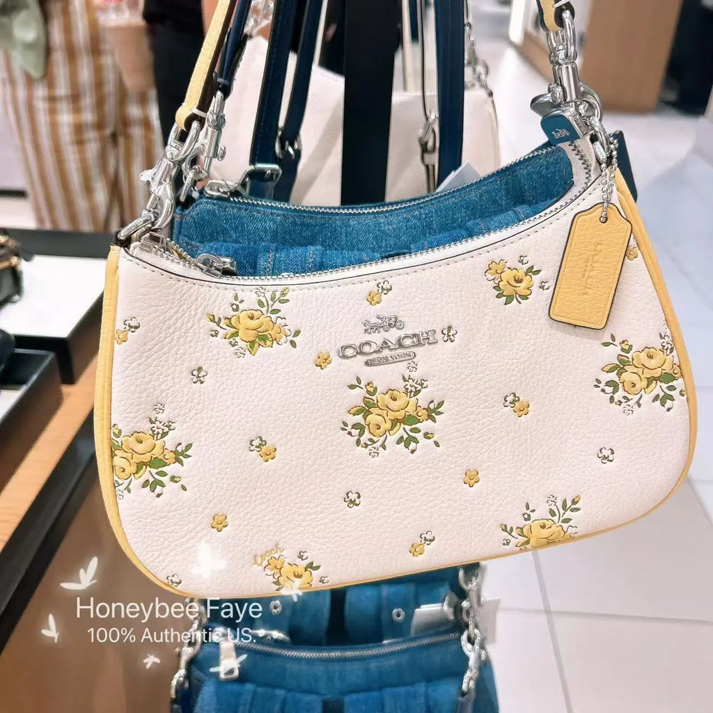 COACH Floral Embellished Leather Hobo Bag