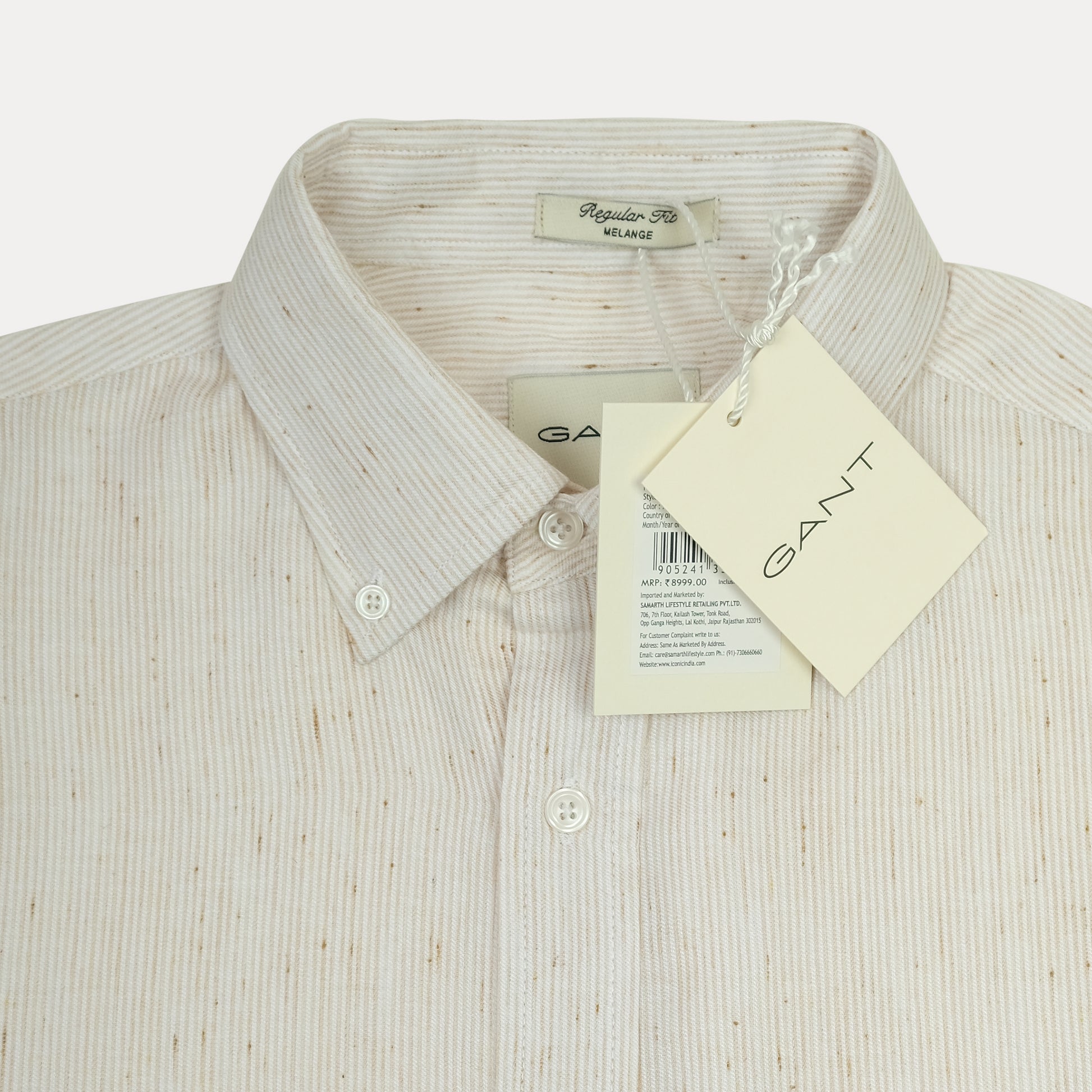 [M��lange Slub Linen] GANT Elegant Melange Button-Up Shirt in Whispering Cream