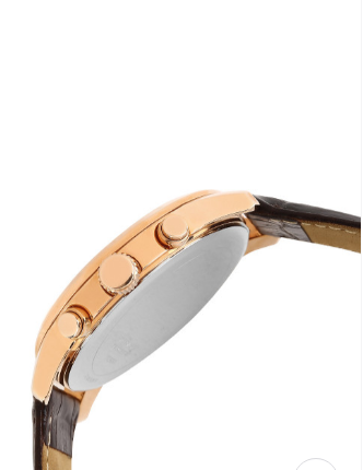 GUESS Luminous Blush Quartz Chronograph Watch with Mocha Leather Strap