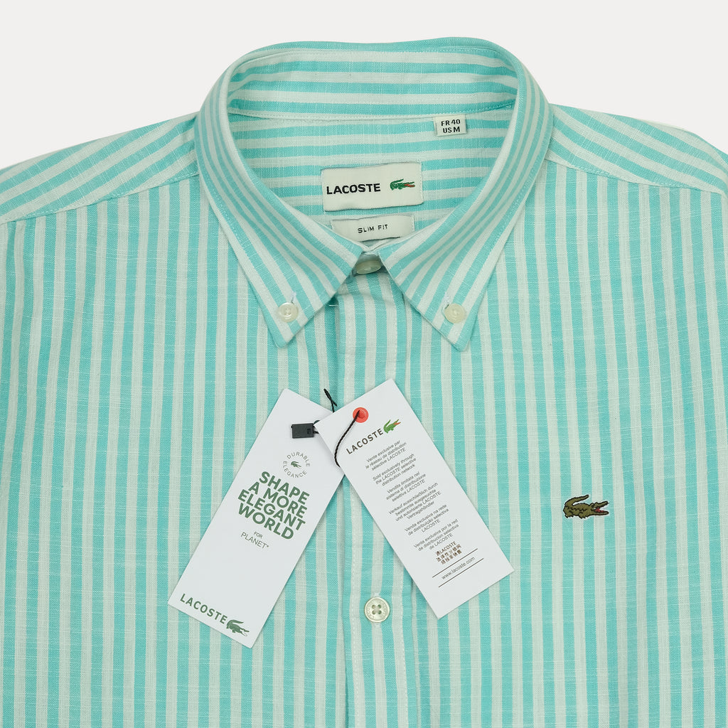 Lacoste Slim Fit Striped Delight Shirt in Aqua Breeze