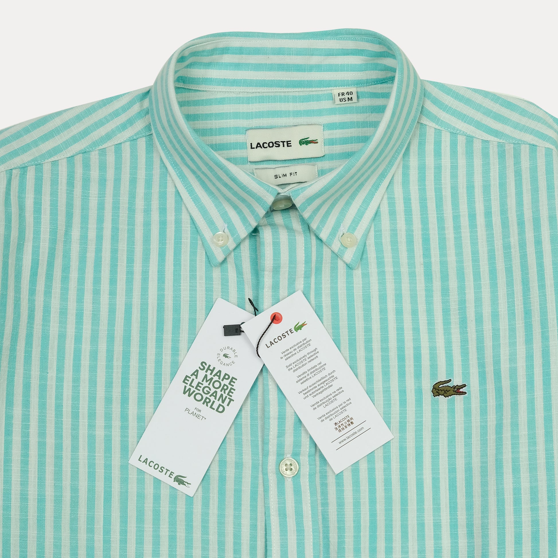Lacoste Slim Fit Striped Delight Shirt in Aqua Breeze