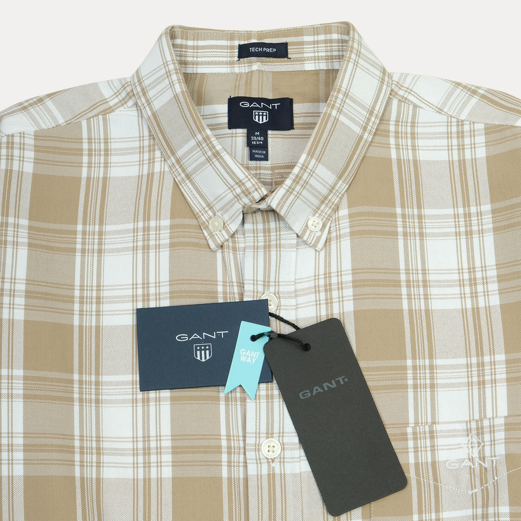 GANT Tech Prep Plaid Shirt in Sandy Beige Delight