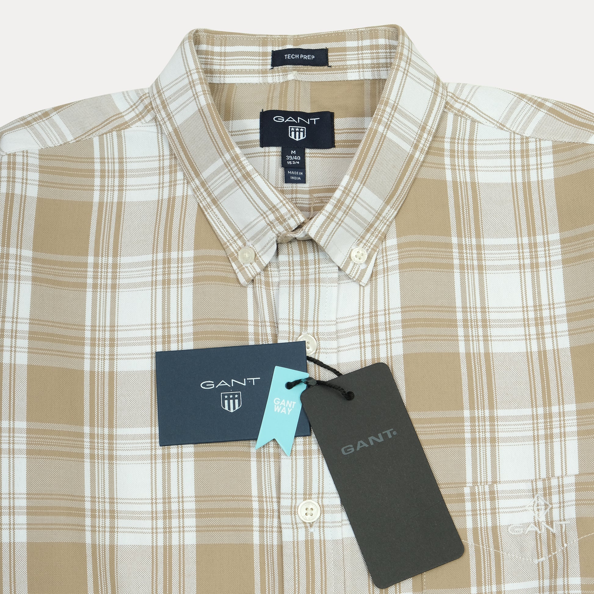 GANT Tech Prep Plaid Shirt in Sandy Beige Delight