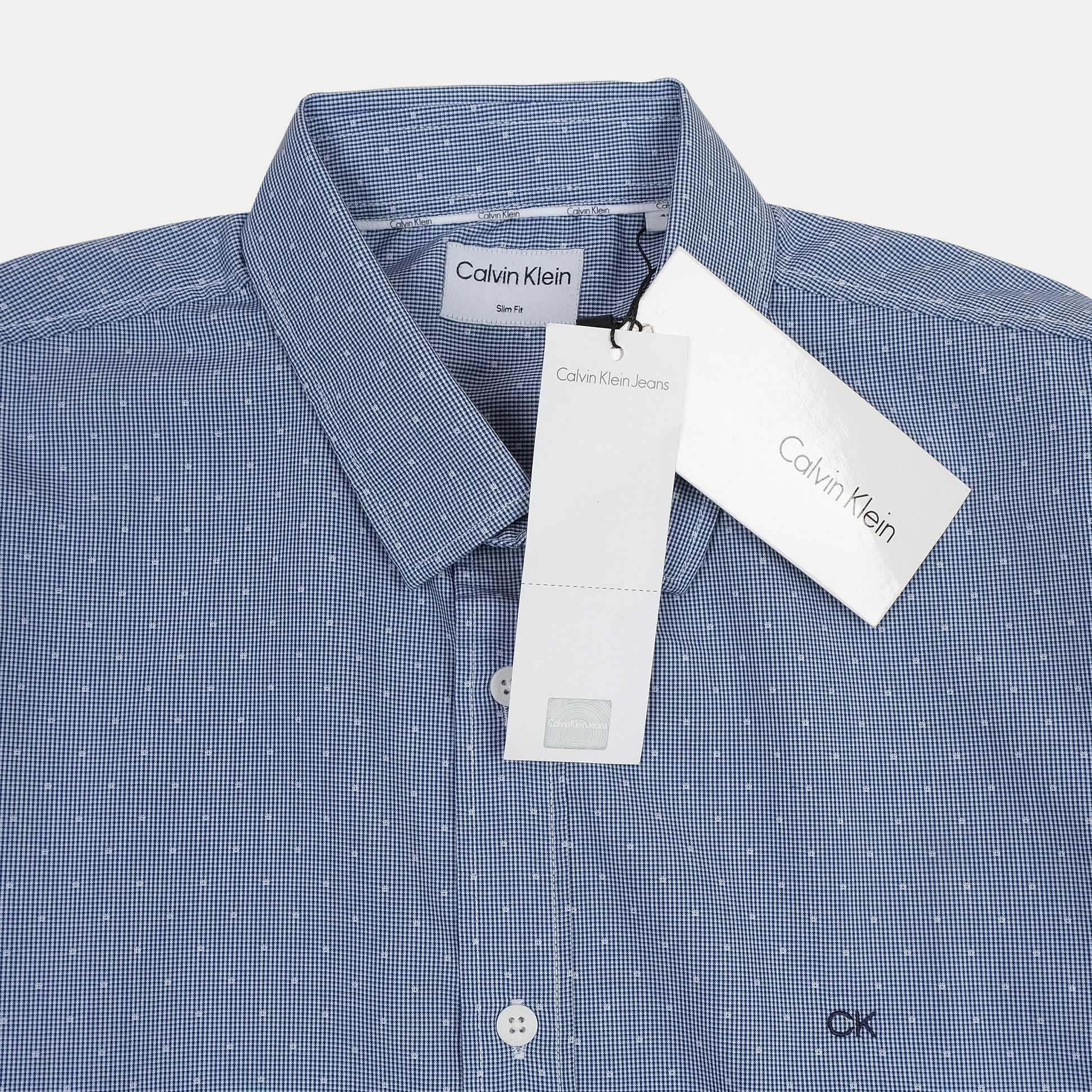 CALVIN KLEIN Ocean Mist Textured Slim Fit Long Sleeve Button-Up Shirt