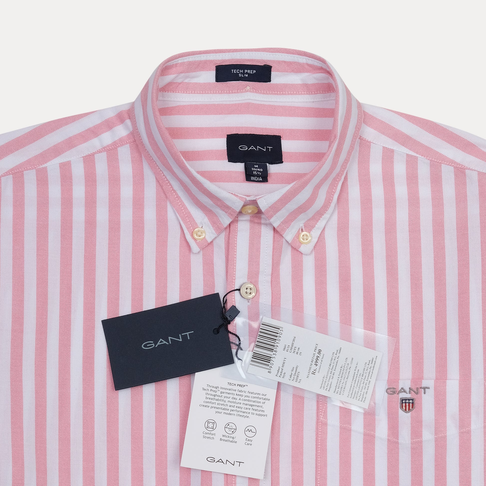 GANT Striped Delight Tech Prep Shirt in Blushing Pink