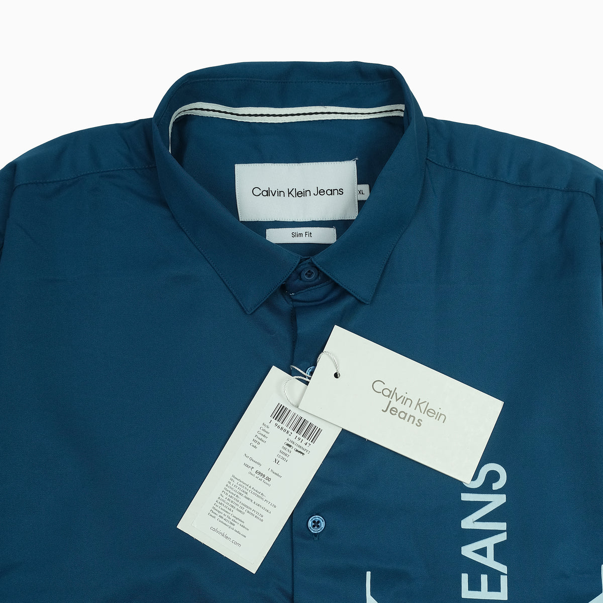 Calvin Klein Jeans Slim Fit Button-Up Shirt in Teal