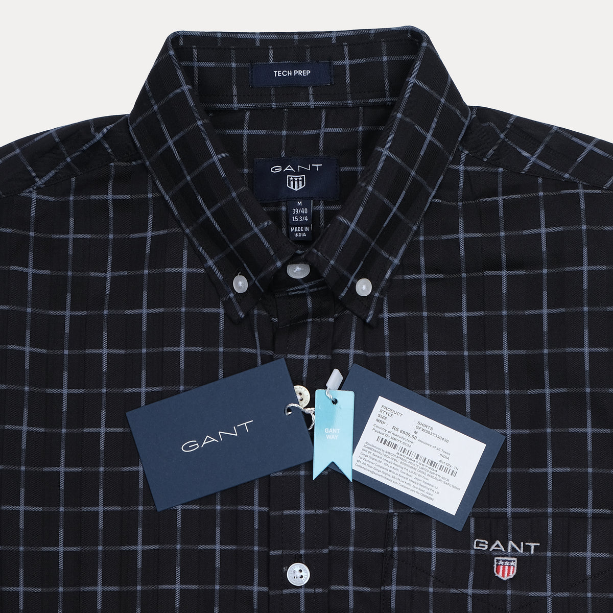 GANT Tech Prep Black Check Button-Up Shirt