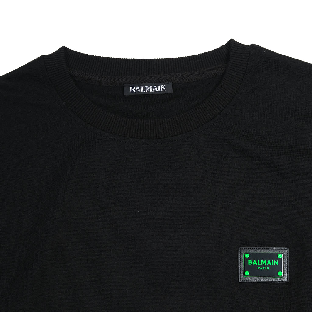 Balmain Luxe Black Cotton Sweatshirt with Neon Accents