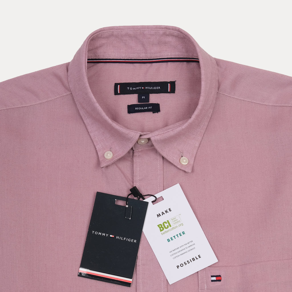TOMMY HILFIGER Elegant Mauve Button-Up Linen Shirt