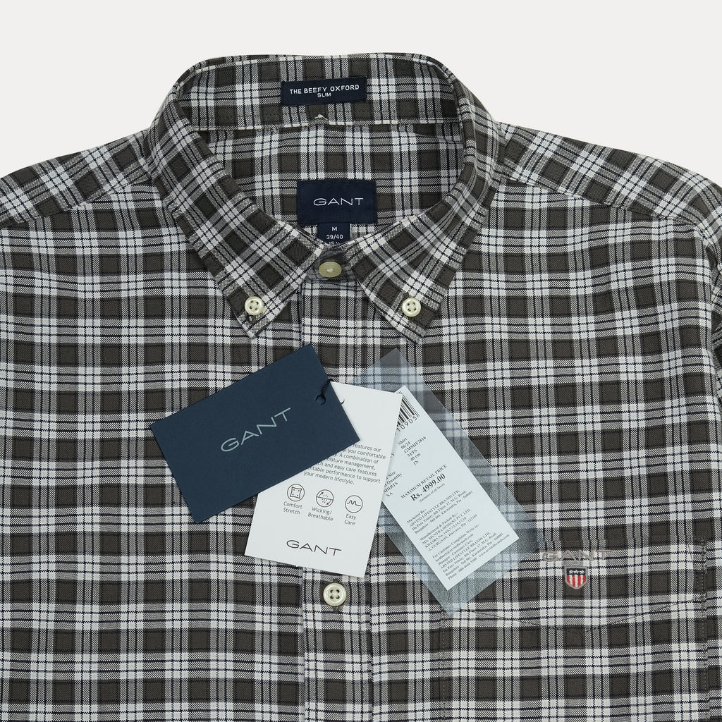 GANT The Breezy Oxford Shirt in Charcoal Checkered Elegance