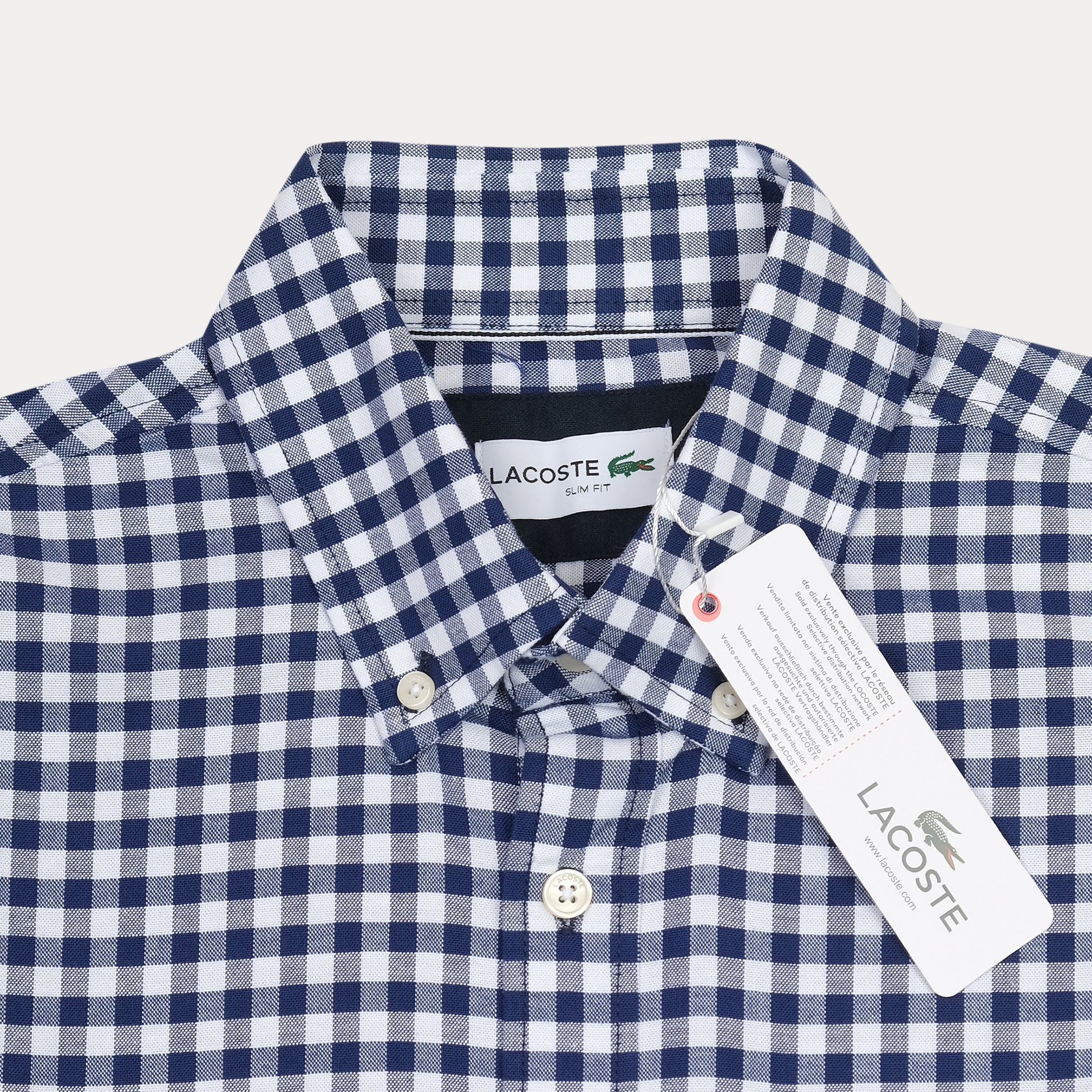 Lacoste Slim Fit Gingham Delight Shirt in Nautical Navy & White