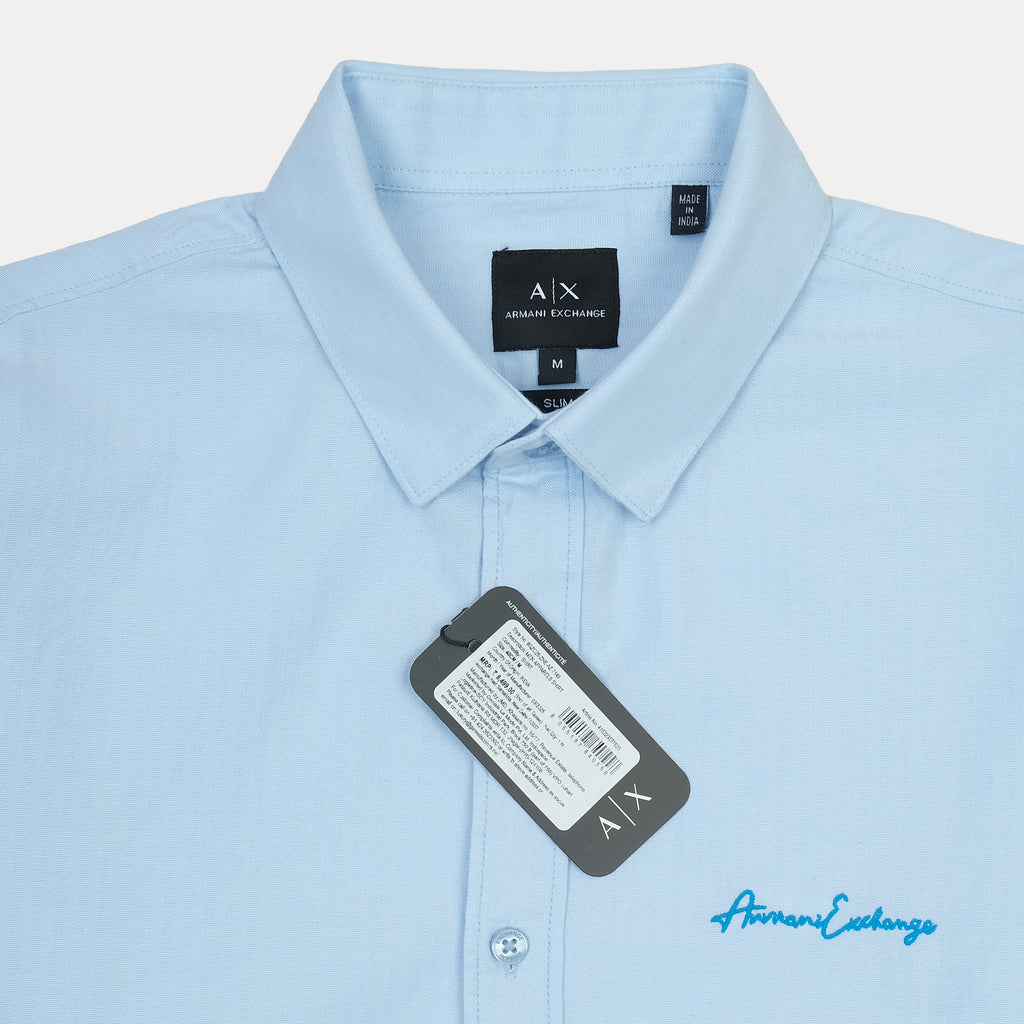 Armani Exchange Light Blue Button-Up Shirt with Logo