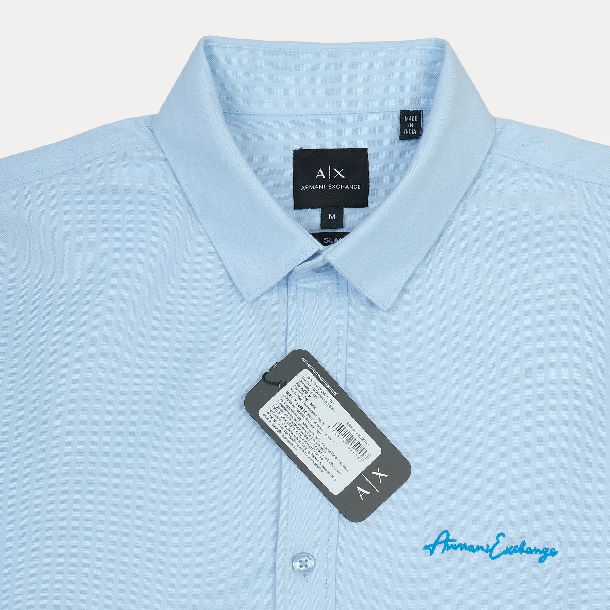 Armani Exchange Light Blue Button-Up Shirt with Logo
