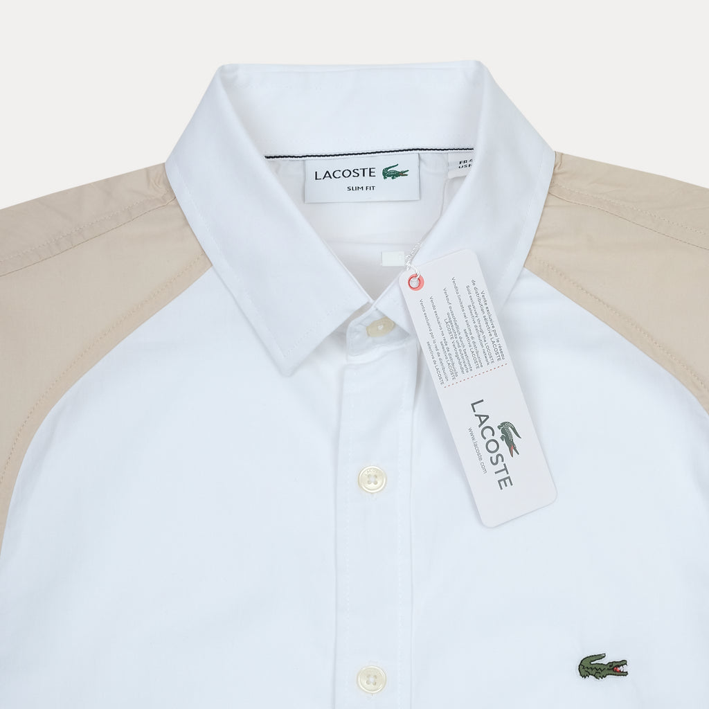 Lacoste Slim Fit Chic Cream & Cloud White Button-Up Shirt