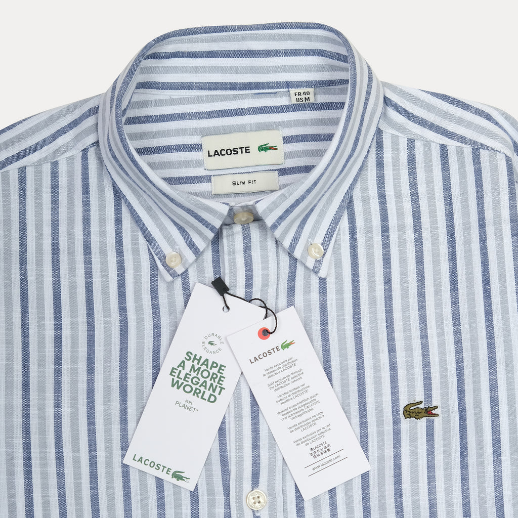 Lacoste Striped Elegance Slim Fit Shirt in Sky Blue Whisper
