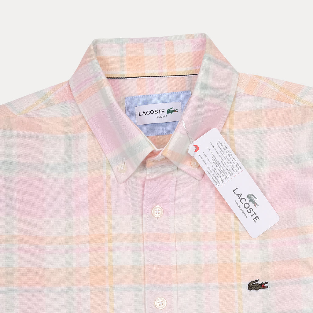 Lacoste Slim Fit Pastel Plaid Shirt - Soft Blush Harmony