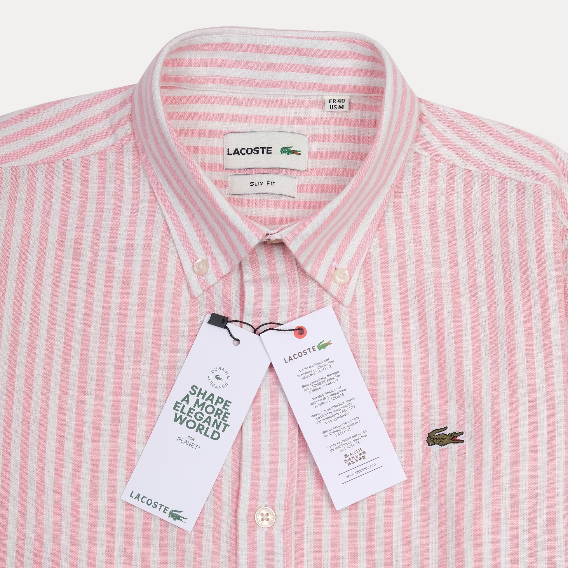 Lacoste Striped Elegance Slim Fit Shirt in Blushing Pink
