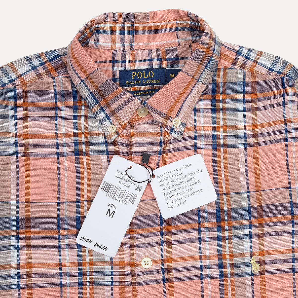 Polo Ralph Lauren Custom Fit Plaid Shirt in Sunset Coral