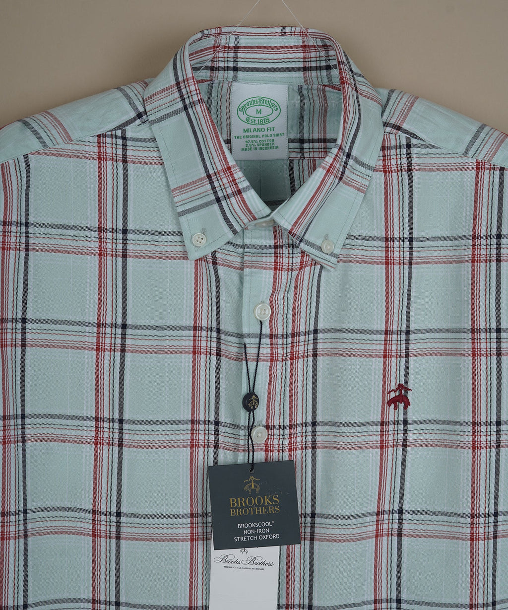 BROOKS BROTHERS Seraphic Seafoam Tailored Fit Long Sleeve Stretch Oxford Shirt