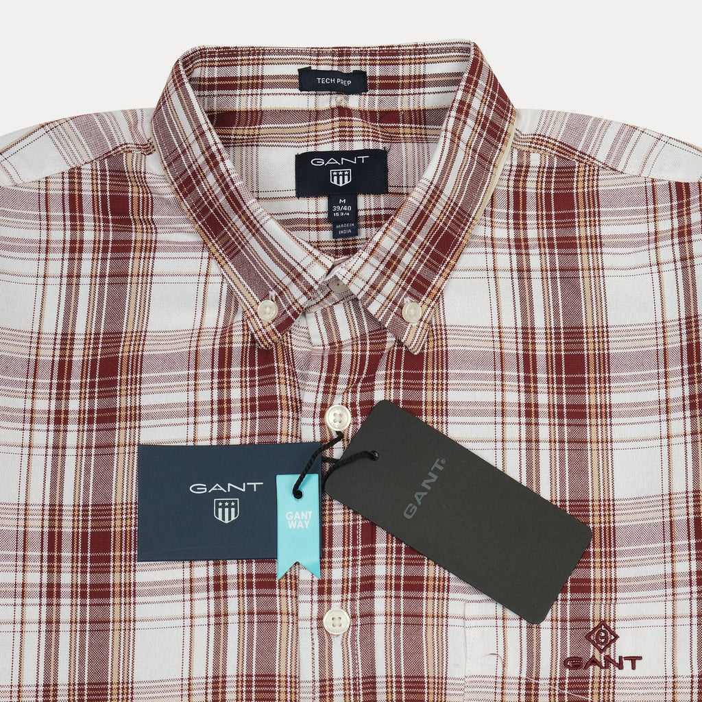 GANT Rustic Plaid Button-Up Shirt in Autumnal Crimson