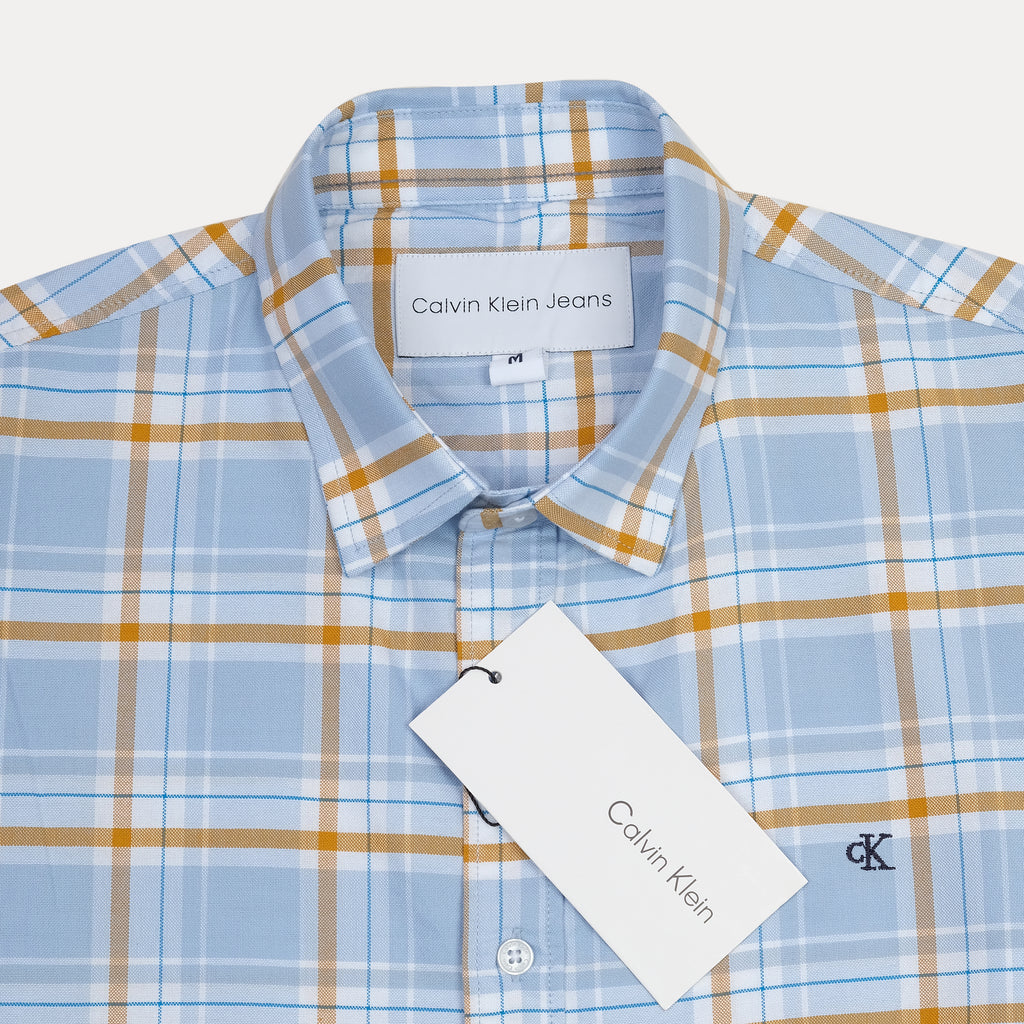 Calvin Klein Jeans Breezy Sky Plaid Shirt - A Refreshingly Chic Blend of Blue and Gold