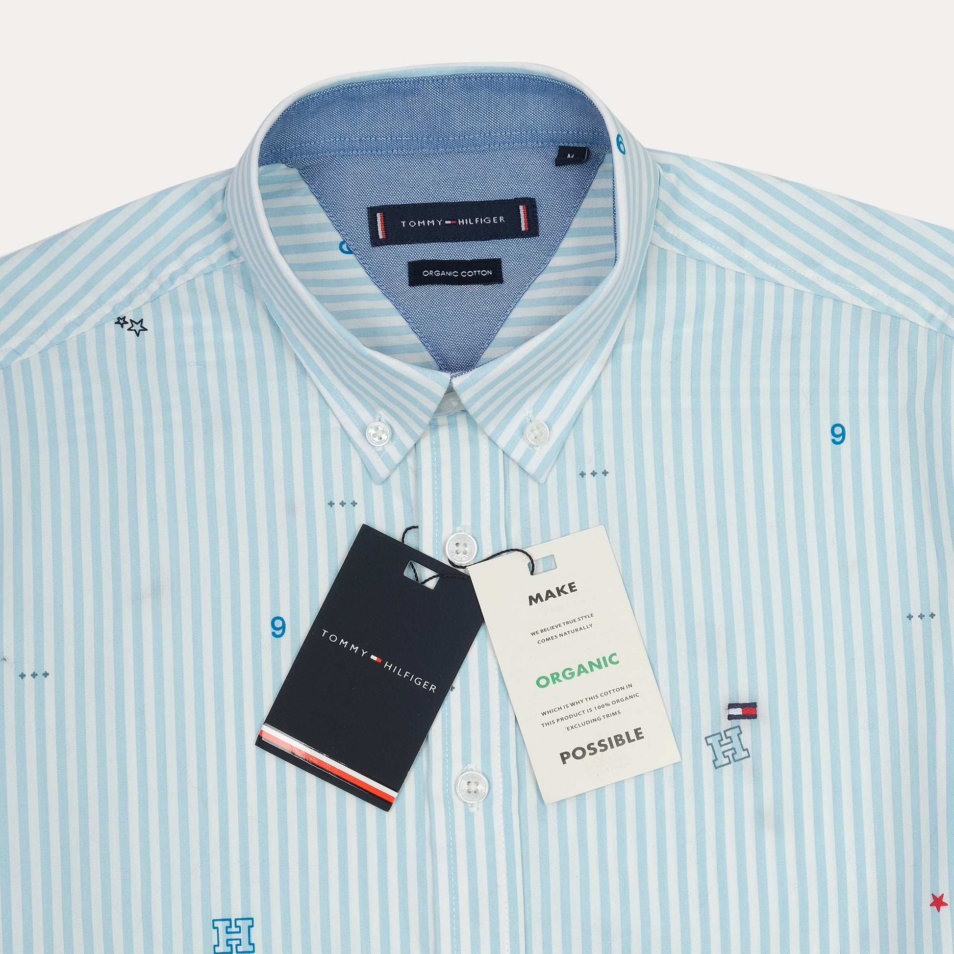 Tommy Hilfiger Playful Striped Organic Cotton Shirt in Sky Blue