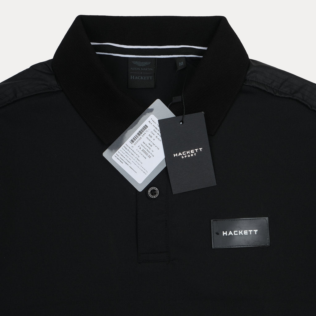 HACKETT Sport Black Polo Shirt with Contrast Sleeves